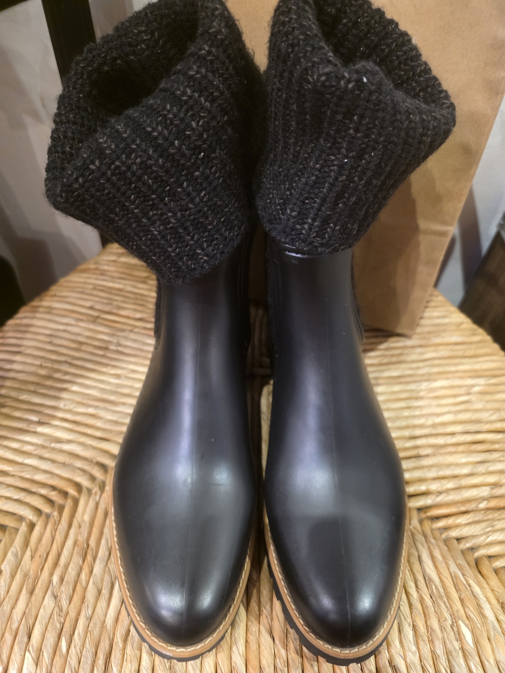 Bernardo Black Knit-Cuff Chelsea Rain Boots